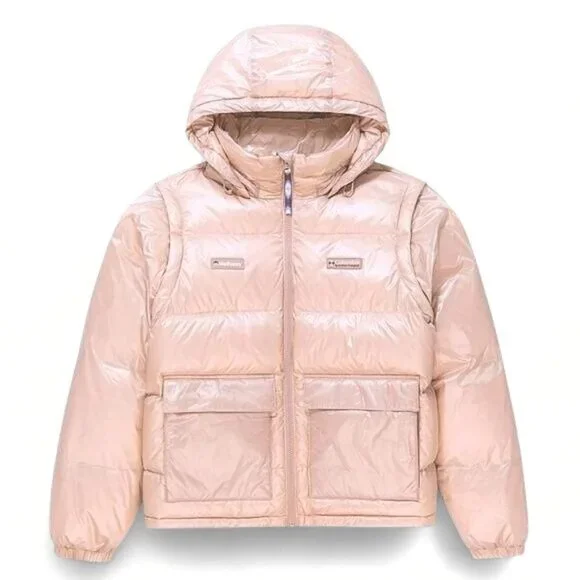 Madhhappy × Columbia Mauve Vapor Down Puffer Jacket 800 Fill M Convertible NWT - Picture 2 of 15